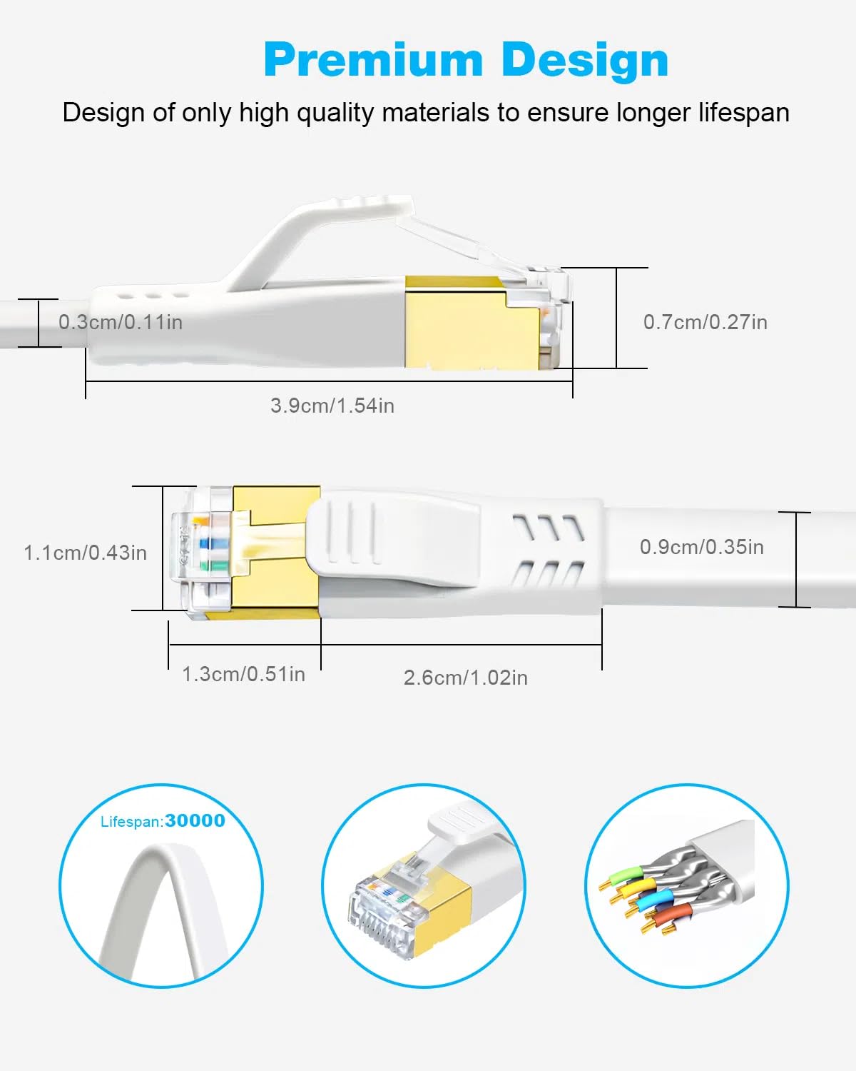 DDMALL CAT 8 LAN Kabel 10m, Hochgeschwindigkeit 40Gbps 2000MHz CAT8 Flaches Patchkabel, Gigabit Internet Netzwerkkabel mit Vergoldetem RJ45 Stecker für Gaming, Modem, Router, PC (10 Meter/Weiß) 6