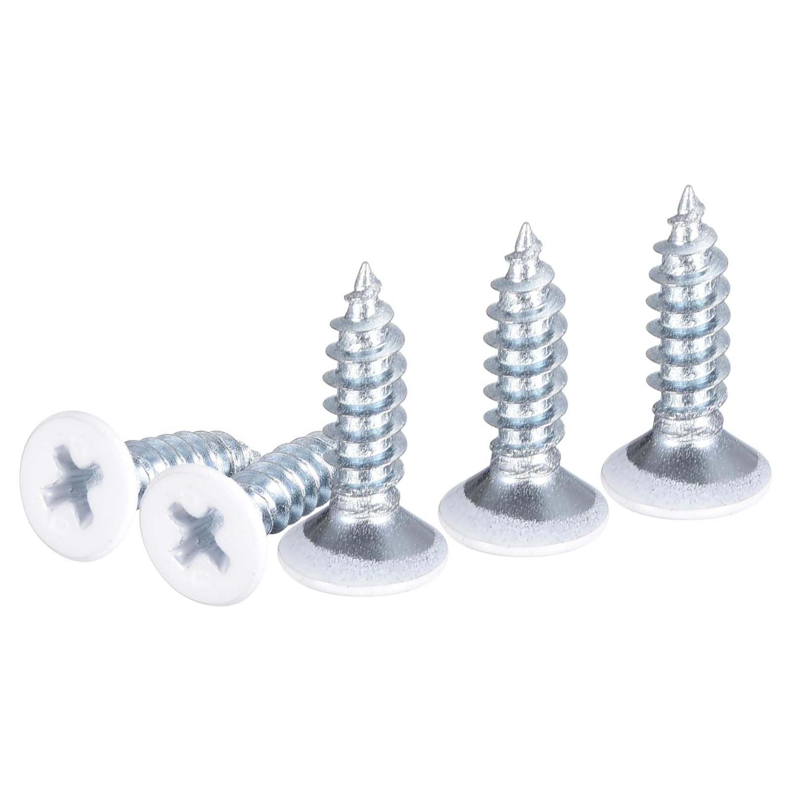 DTGN 100Pcs ST4.2x16mm Self Drilling Screws, Carbon Steel White Flat Head Phillips Sheet Metal Screw - Good for Wood to Metal, Furniture - White