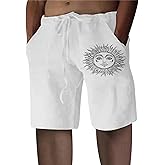 Puimentiua Casual Mens Linen Shorts Lightweight Elastic Waist Summer Beach Shorts