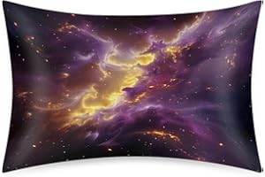 CEMFYZOCH Satin Pillowcase for Hair and Skin Purple Gold Galaxy Abstract Soft Silk Pillow Case with Envelope Closure Cooling Pillow Cases Slip Queen Size Pillow Cover for Women Men Kids Boys Girls 20x30