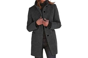 CHARTOU Women Winter Long Pea Coat Wool Blend Stand Collar Single Breast Thicken Blazer Jacket