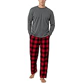 LAPASA Men's Pajama Set 100% Cotton Flannel Top Long Sleeve & Bottom Pants Plaid Sleepwear PJ Sleepwear Lounge Comfy M79/M95