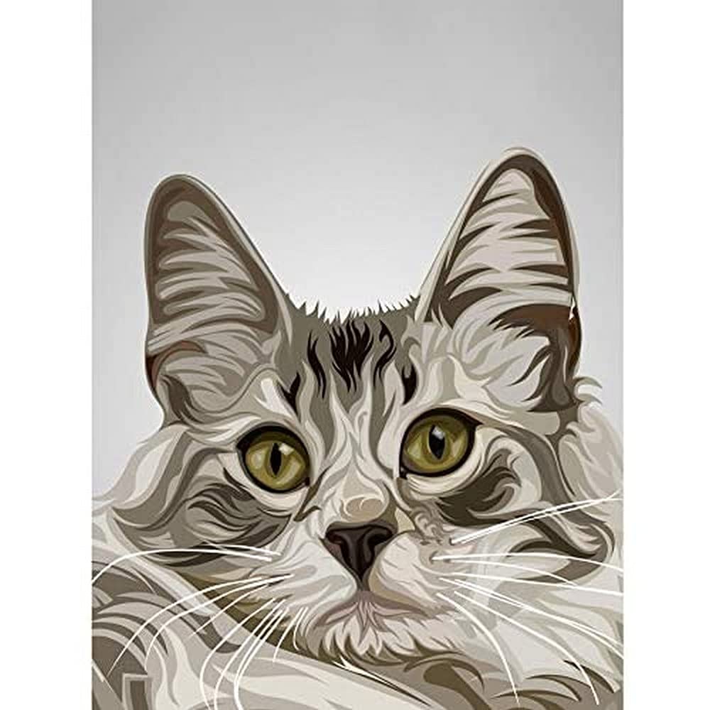 Cat Illustration Grey Art Print Canvas Premium Wall Decor Poster