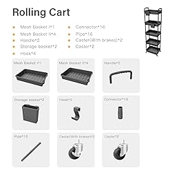 5 Tier Rolling Utility Cart with Handle,REBECAT