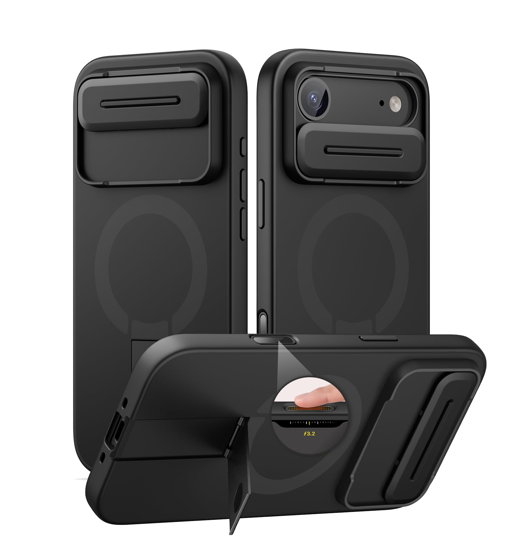 Photo 1 of SURITCH for iPhone Air Case with Camera Control Cover, Camera Slide Cover and Adjustable Kickstand, Compatible with MagSafe, Shockproof Bumper Protective Cases for iPhone 17 Air 6.5 Inch, Black