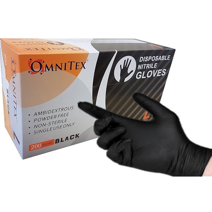 Buy Box 200 Omnitex Black Nitrile Gloves, Powder Free, Ambidextrous