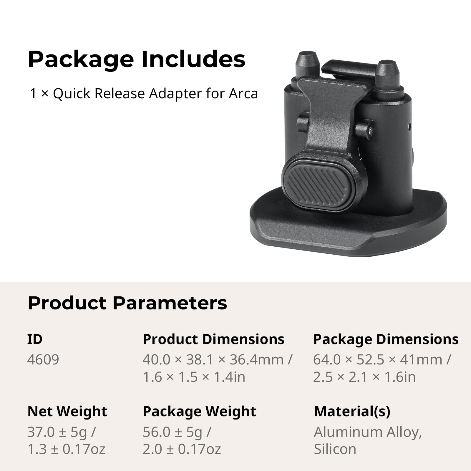 SmallRig Quick Release Adapter for SmallRig Quick-Release Mobile Phone Cage Series, for Tripods, Gimbal Stabilizers, Sliders, and Other Equipment with Tripod Heads for Arca-Swiss - 4609