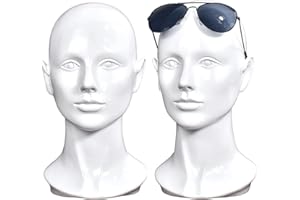FFXS Professional Female Mannequin Head Bald PVC Cosmetology Dissplay Doll Head Stand Dummy Realistic Head Manikin Head Wig Glasses Display Stand(Bright White)