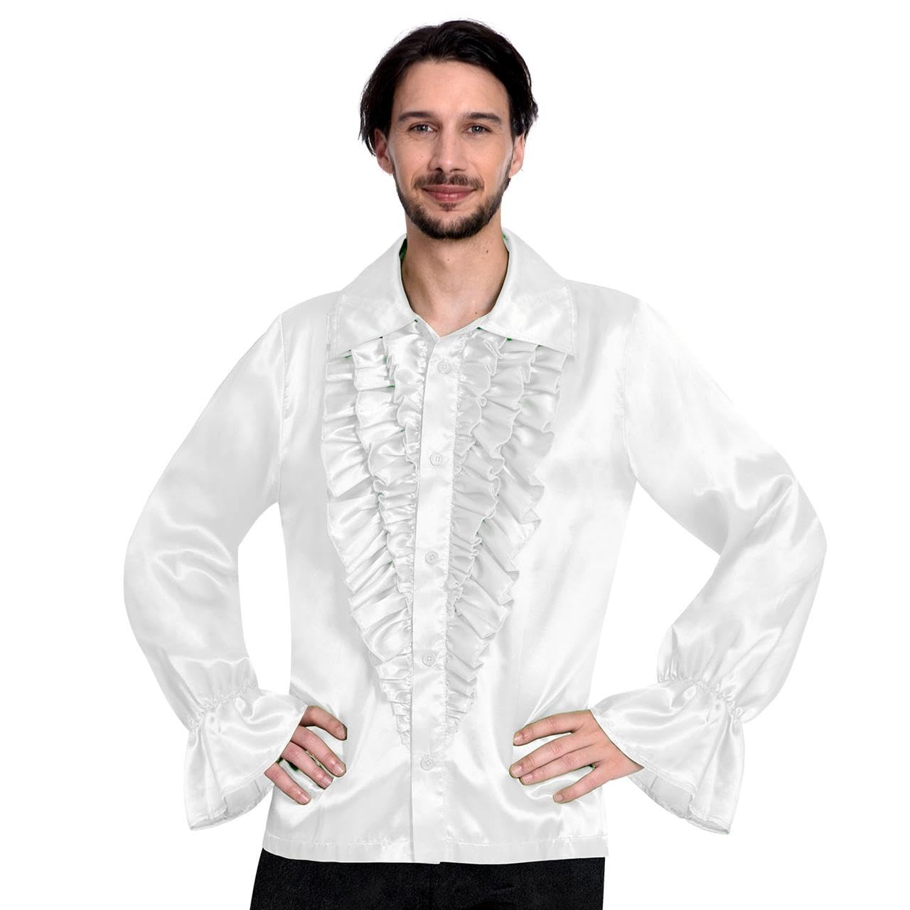 amscan Men's 9907023 Adult Mens Satin White Disco Shirt Size Extra Large, White, XL UK