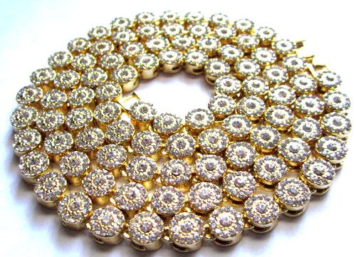 Hip Hop 14K Gold Plated CZ Simulated Diamond Cluster Iced Necklace 36