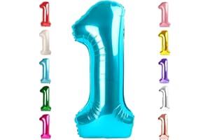 MLUCHEE One Balloons For 1st Birthday Decorations, Number 1 Baby Shark Balloons 40 Inch Jumbo Mylar Foil Light Blue Balloons For Girl Boy 1st 1 11 Birthday