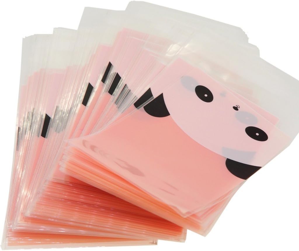 Panda Face Cookie Candy Party Gift Bags with Self-Adhesive, Pack of 95