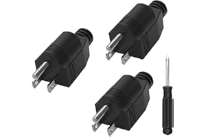 OFOAEEA Replacement Plugs, 3 Pack 3 Prong Replacement Plug with 1 Screwdriver, Extension Cord Ends, ReplacementPlug 3 Prong , Neutral Ground Bonding Plugg, 3 Wire 15A 125V Male Plug, Black