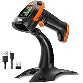Tera Barcode Scanner Wireless 2D with Stand: Digital Screen Keypad HW0009-Z | BT 2.4G Wireless, USB Wired, 640*480 CMOS, 1D 2D QR PDF417, Screen Paper Codes, 2500mAh, Warehouse Retail School PC, Orange