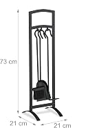 Relaxdays Fireplace Tool Set 4pc Black Steel Stand Poker Shovel Broom 73x21x21cm view 4