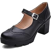 DADAWEN Women's Chunky Low Block Heels Mary Jane Closed Toe Work Pumps Comfortable Round Toe Oxfords Dress Wedding Shoes