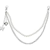 uxcell Pearl Punk Pants Chain for Women and Men, Jeans Chain Trousers Chain Anti-Theft Belt Wallet Chain Waist Chains with Lobster Clasps for Hip Hop Accessories (Silver)