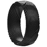 NUNCAD 8mm Black Damascus Rings for Men Wedding