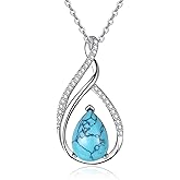 Zhi Kexin Teardrop Birthstone Necklace for Women 925 Sterling Silver Pear-Shaped Pendant Anniversary Mother's Day Birthday Jewelry Gifts for Her