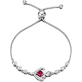 AGVANA Valentines Day Gifts Rosy Reverie Birthstone Bracelet for Women Sterling Silver Genuine or Created Gemstone Tennis Bracelet Rose Heart Jewelry Anniversary Birthday Gifts for Women Mom Wife Her