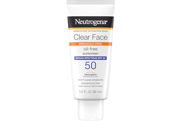 Neutrogena Clear Face Sunscreen Lotion for Acne-Prone Skin, Broad Spectrum SPF 50 Facial Sunscreen for Oily Skin, Oil-, Fragr