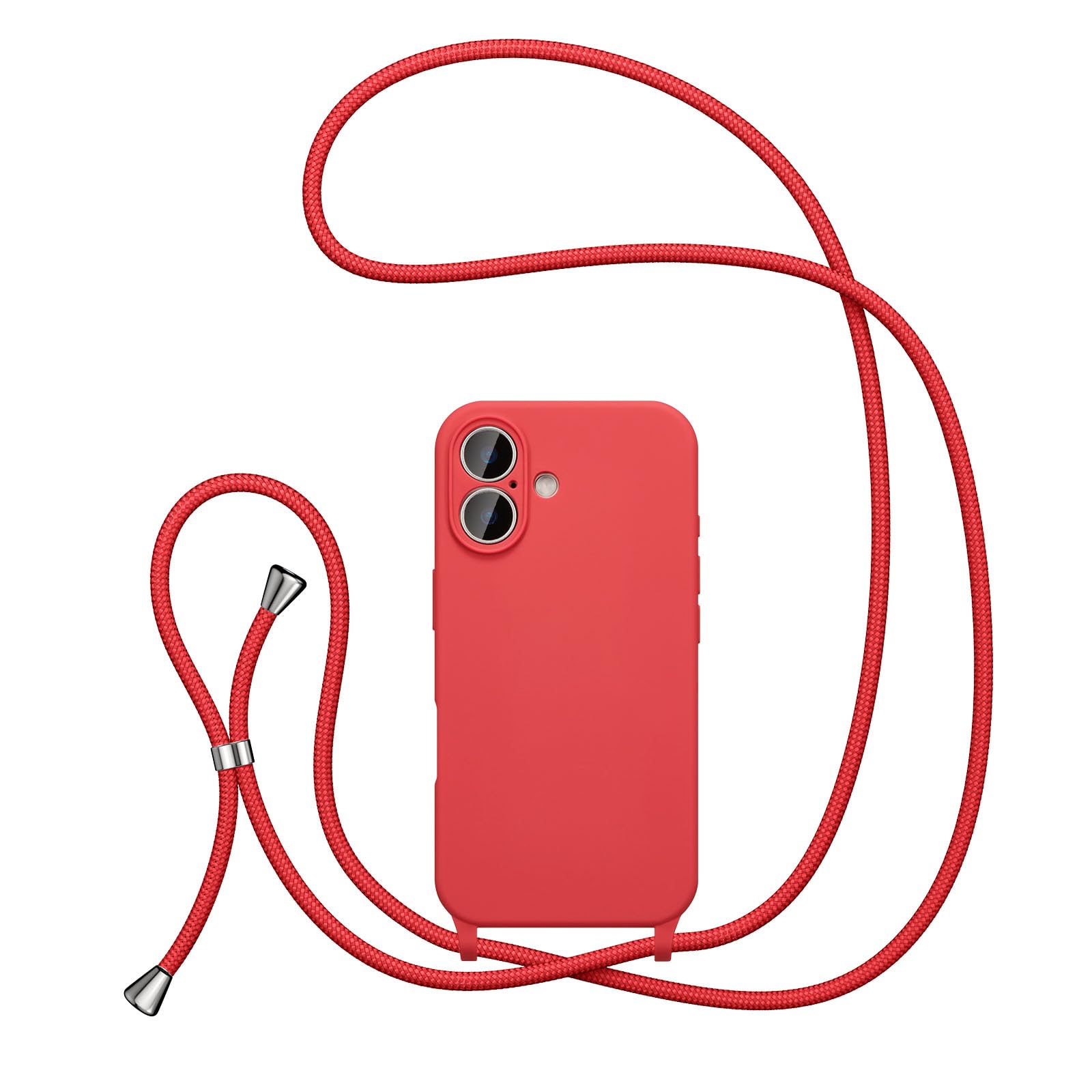 UEEBAI Lanyard Case for iPhone 16 Plus 6.7", Crossbody Liquid Phone Cover Necklace Cord Strap Soft Shockproof Protective Case - Red