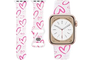 Sport Bands for Apple Watch Band 40mm 41mm 38mm 44mm 45mm 46mm 42mm Women, Soft Silicone Floral/Love Print Strap Replacement 
