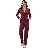 MIDNIGHTSUN Women's Velour Tracksuit 2 Piece Full Zip Hooded Sweatsuits Outfits Velvet Sportswear Jogging Set