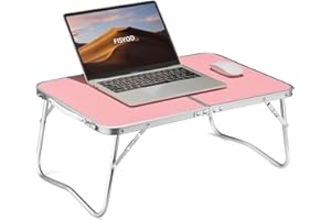 FISYOD Folding Laptop Table, Bed Table Lap Desk, Breakfast Tray Table, Portable Mini Picnic Study Reading Drawing Table, Folding in Half with Inner Storage Space (Pink)