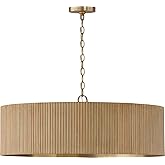 Capital Lighting 450741WS Donovan Mid-Century Modern Artisan Luxe Fluted Mango Wood Drum Chandelier, 4-Light 400 Total Watts,