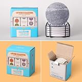 LIFVER Coasters Set of 6 Grey Ceramic Coasters with Holder 4.0 in view 8