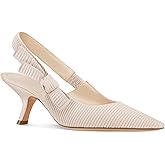 Coutgo Womens Slingback Kitten Heels Closed Pointed Toe Bowknot Knitted Slip On Work Pumps Dress Shoes