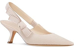 Coutgo Womens Slingback Kitten Heels Closed Pointed Toe Bowknot Knitted Slip On Work Pumps Dress Shoes