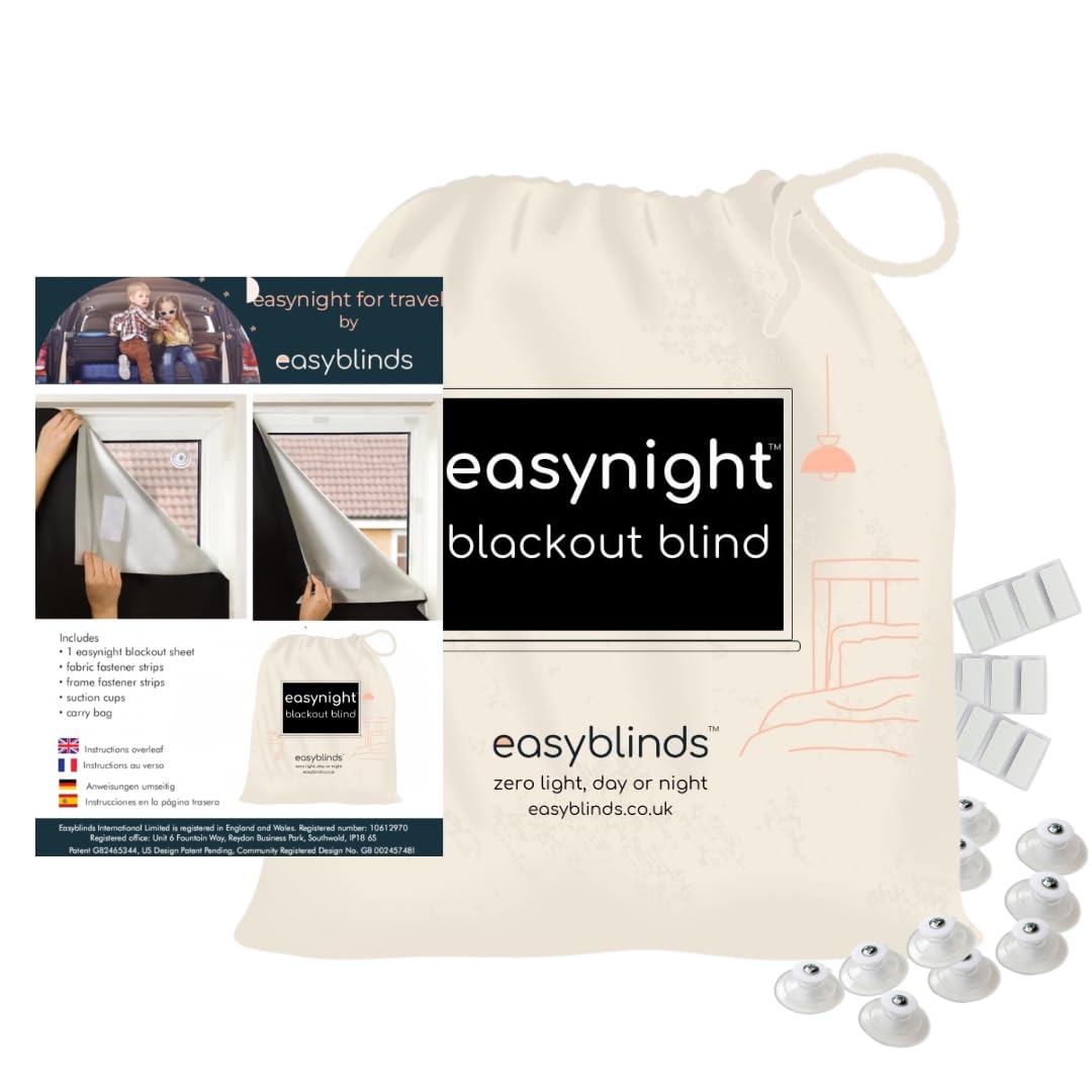 Easynight Portable Travel Blackout Blind, 100% Light Blocking Fabric, Small, Fit Any Size/Shape Up To 100x145cm, Made to Measure Service Available, No Drill, Easy Use Temporary Permanent Anywhere