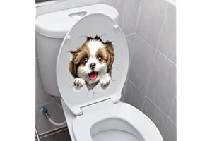 Iprokiu Cute Animal Toilet Sticker Waterproof 3D Funny Dog Cracking Toilet Seat Lid Decal Bathroom Wall Sticker Squirrel Toilet Lid Decal Home Decoration (Dog)