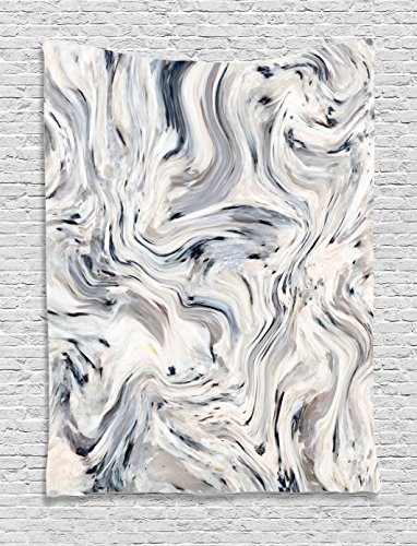 Ambesonne Marble Print Tapestry, Japanese Marble Motif Artisan Pigment Effects Interior Stucco Design, Wall Hanging for Bedroom Living Room Dorm Decor, 60" X 80", Beige Grey Bluegrey
