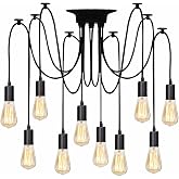ZHMA 10 Arms Ceiling Spider Light Adjustable DIY Chandelier Farmhouse Industrial Style E26 Pendant Light Kit, for Kitchen Island Bar, Dining Room, Bedroom DIY Decoration