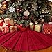 LimBridge Christmas Tree Skirt, 48 inches Knitted Ruffled Rustic Pleated Thick Heavy Yarn Knit Xmas Holiday Decoration, Red