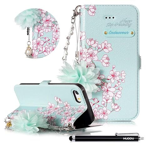 HUDDU Hülle iPhone SE Blau Schutzhülle Kompatibel mit Apple iPhone 5S/5 Handyhülle Slim Flip Leder Tasche Wallet Case Cover H