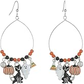 Madison Tyler Halloween Earring for Women | Witch Hat Pumpkin Candy Corn Cat Ghost Beaded Dangle Earrings | Halloween Party Holiday Earrings Dangling Jewelry