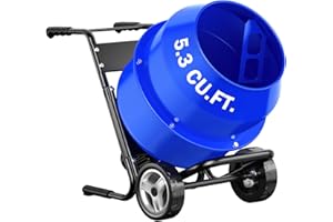 BSMTEK Electric Concrete Mixer, 5.3 Cubic Ft, 1HP. 750W Portable Electric Poly Drum Concrete Mixer, Heavy Duty Power Cement Mixing Machine for Mortar, Stucco and Fodder