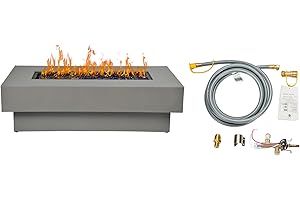 BAIDE HOME 48-inch Fire Table with Natural Gas Conversion Kit, 50,000BTU Outdoor Modern Patio Fire Pit Table w/Rectangular Burner Lid, Glass Rocks, Cover