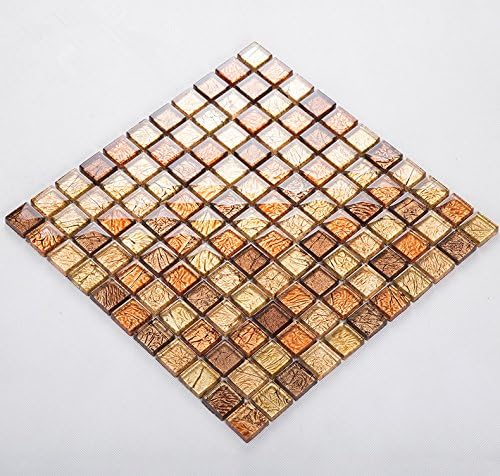 Golden foils Glass Mesh-mounted Mosaic Tile Sheet for Kitchen Backsplash Bathroom Wall and Swimming Pool 12 In. X 12 In.(LSJB01) Lot of 11 Sheets (11PCS 11sq.ft/pack)