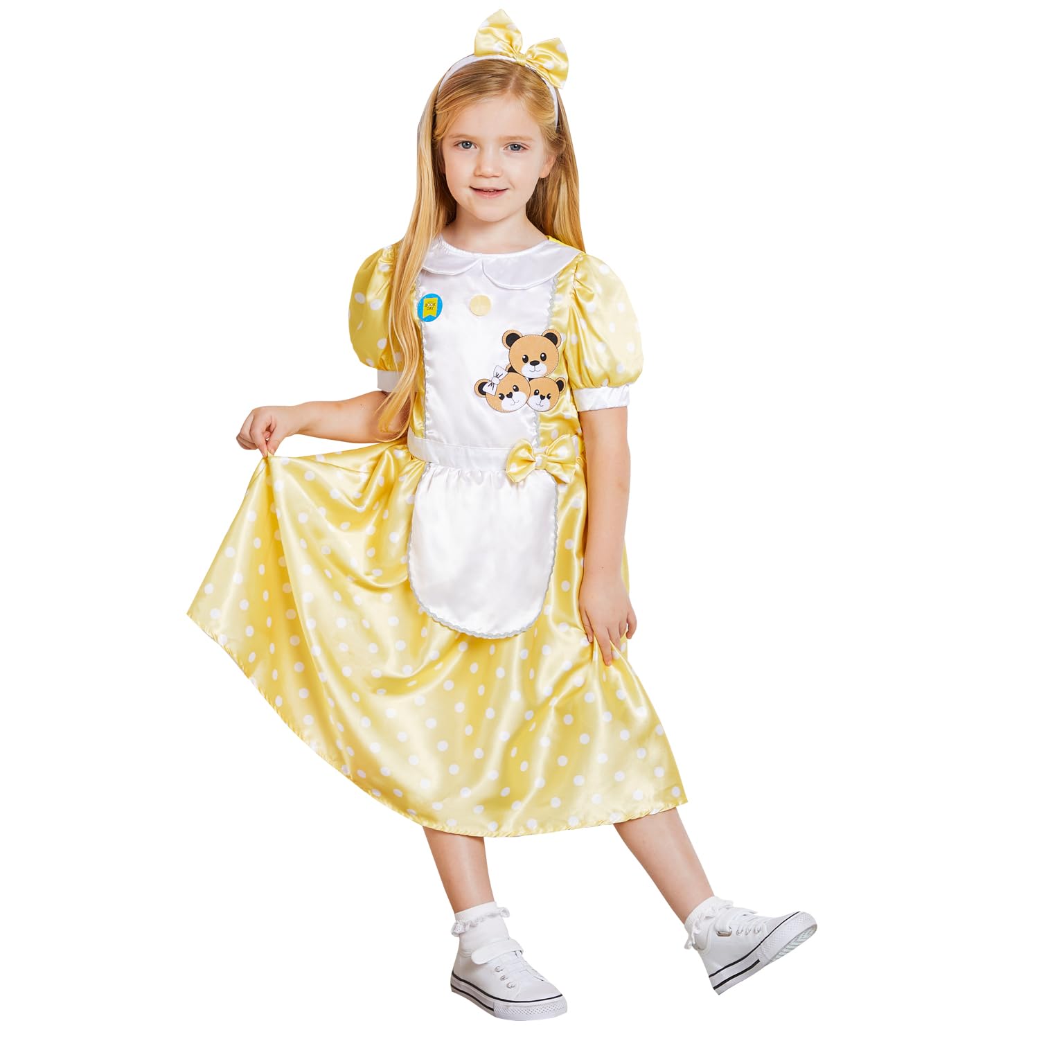 amscan 9903222 - Girls Shiny Goldilocks World Book Day Fancy Dress Costume with Bow Headband Age: 7-8 Yrs