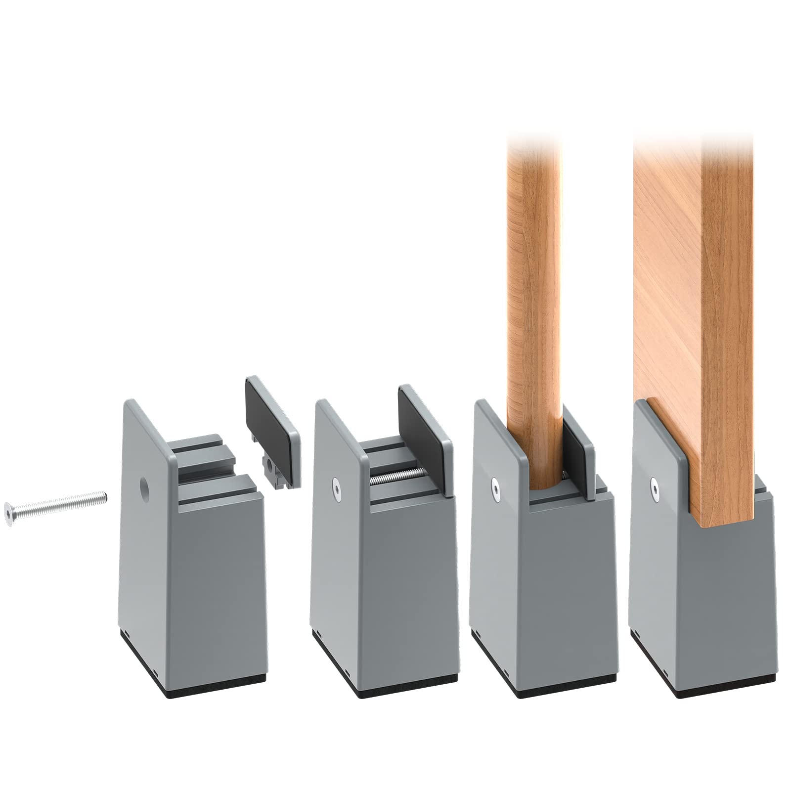 RCHYFEED 10 cm Bed Risers Adjustable Screw Clamp, 4 inch Furniture Risers Heavy Duty 4 Pack Sofa Table Chair Risers Fits 0-1.5" Widths of Furniture Feet, Bed Height RaisersSupports 20,000 lb Gray