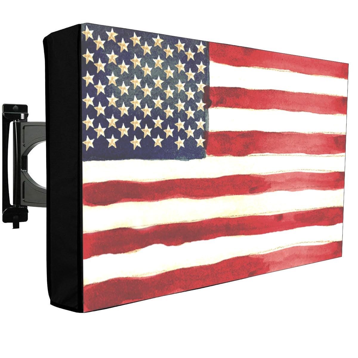Photo 1 of 60 to 65 Inches Outdoor TV Cover American Stars Stripe Flag TV Cover Weatherproof 360 Degrees Protection 600D Heavy Duty Fabric Outdoor TV Enclosure TV Display TV Screen Protectors for Outside