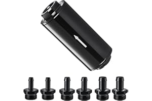 EVIL ENERGY Inline Fuel Filter 10 Micron with Barb 1/2", 3/8", 5/16" Fitting Adapter 50MM Universal Aluminum Black, for Gasol