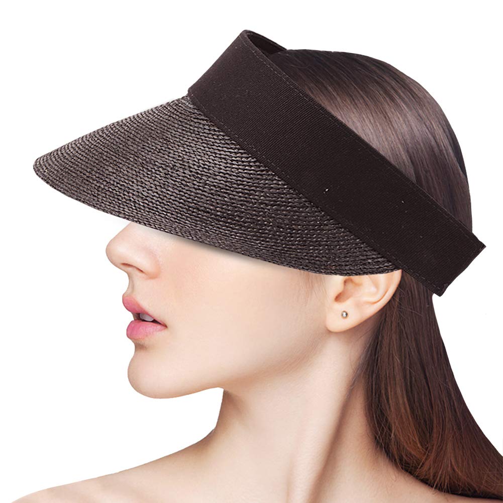 RIONA Womens Summer Straw Sun Visor Beach Straw Sun Hats Wide Brim UPF 50+