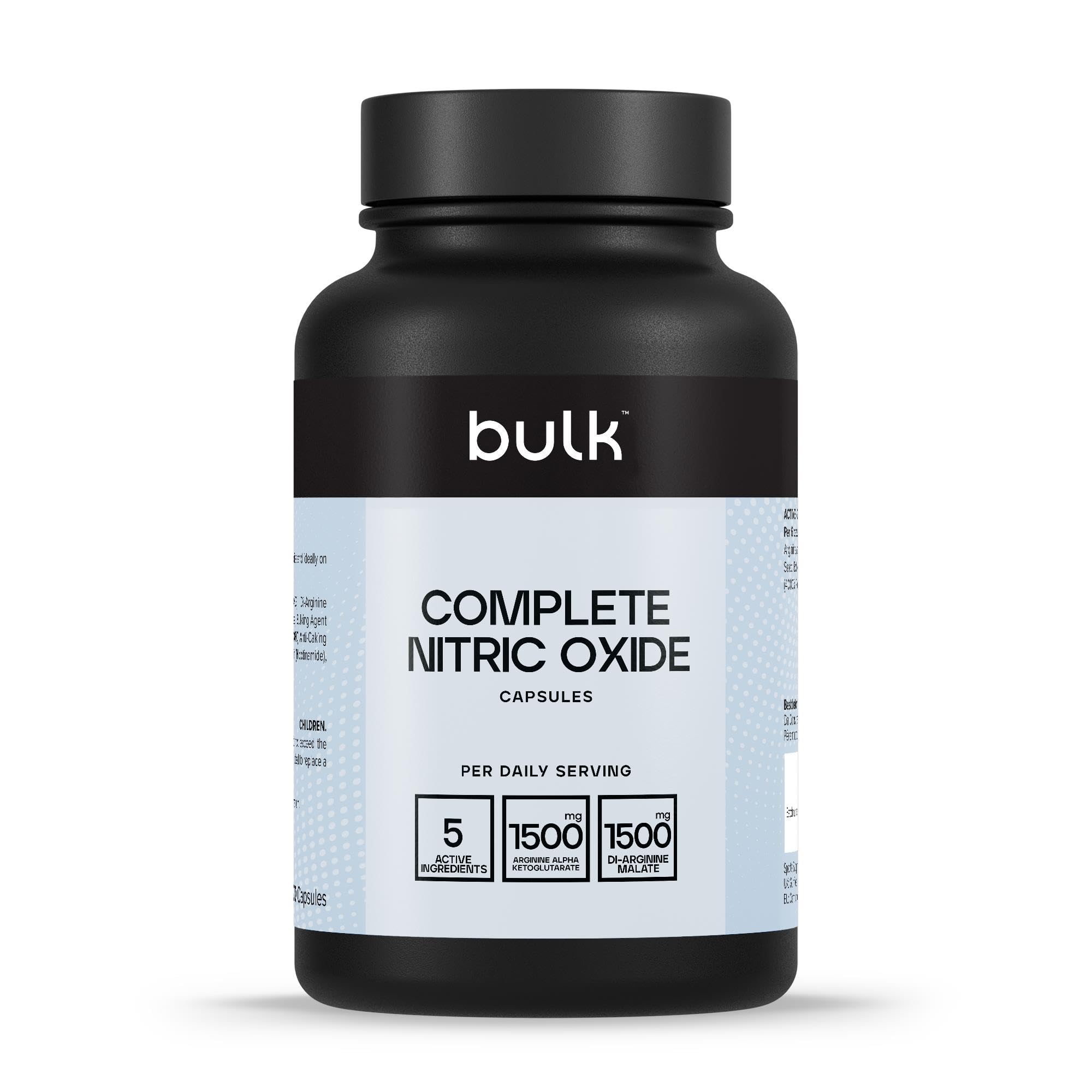 Bulk Complete Nitric Oxide Capsules, Pre Workout, Niacin, Vitamin B12, Arginine (AAKG), Pack of 180, 30 Servings, Packaging May Vary
