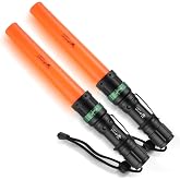 ULTRAFIRE 250-Lumen Traffic Wand Flashlights, 11-Inch, 2 Pack | Red flashing signal with orange finish, wrist lanyard, and side clip for traffic control, parking guidance, and outdoor use